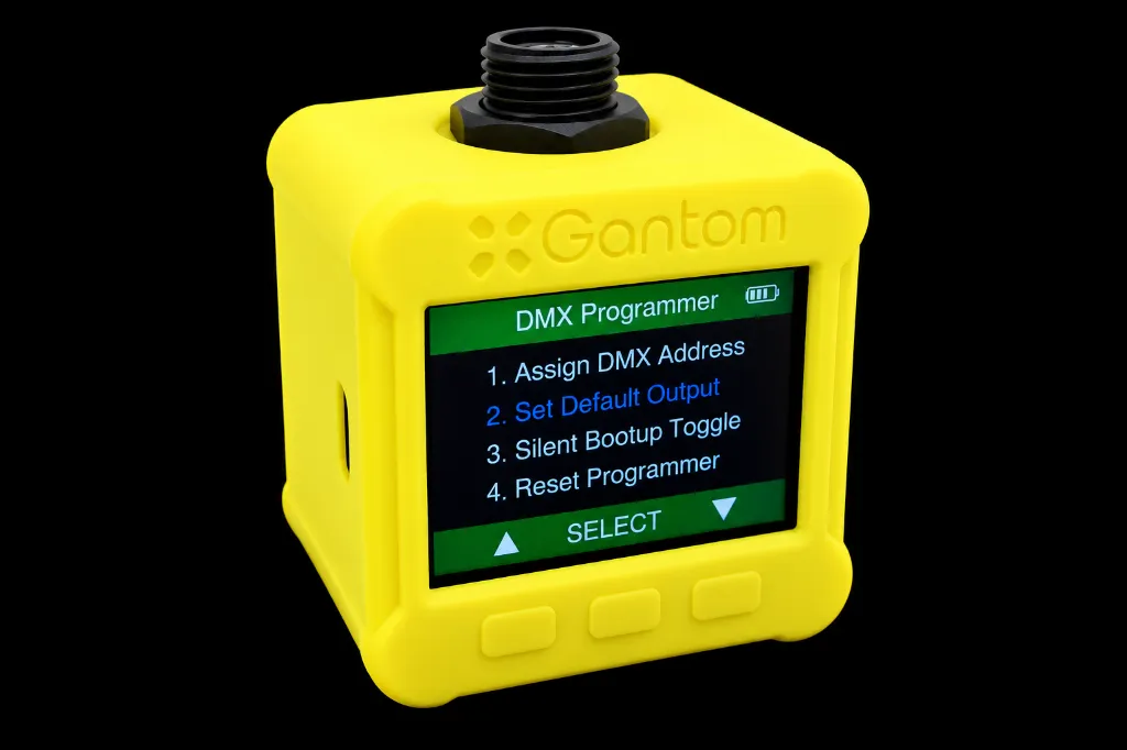 Programmateur DMX jaune sur fond noir.webp