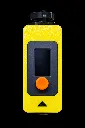 Boîtier industriel jaune à écran et molette orange.webp