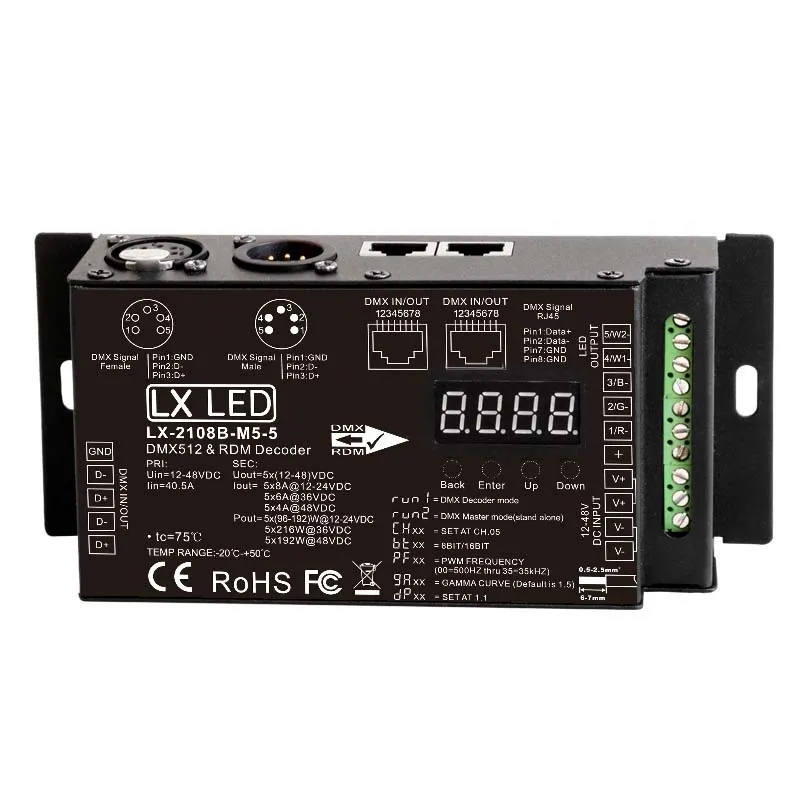 LX LED - Driver Led - 1 x sortie RVBWA - Pilotable DMX - 5 x 8A