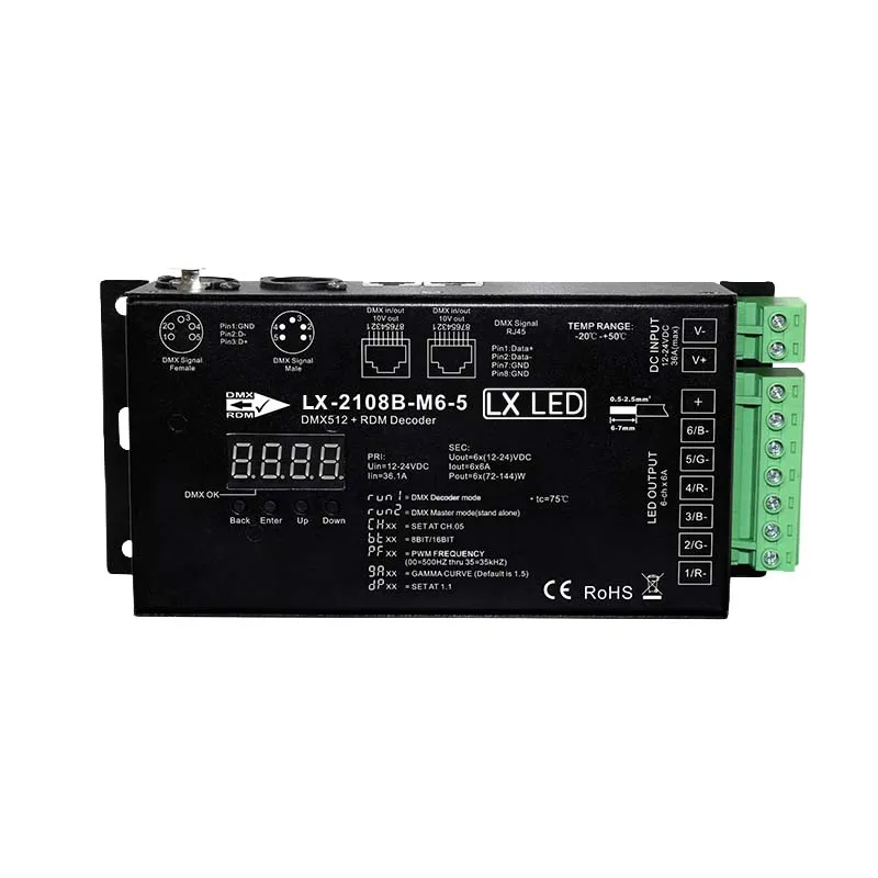 [LX-2108B-M6-5] LX LED - Driver Led - 1 x sortie RVBWWA - Pilotable DMX - 6 x 6A