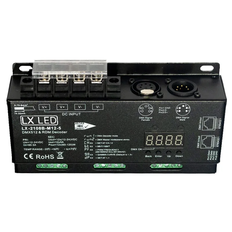 [LX-2108B-M12-5] LX LED - Driver Led - 3 x sorties RVBW - Pilotable DMX - 12 x 5A - Bornier