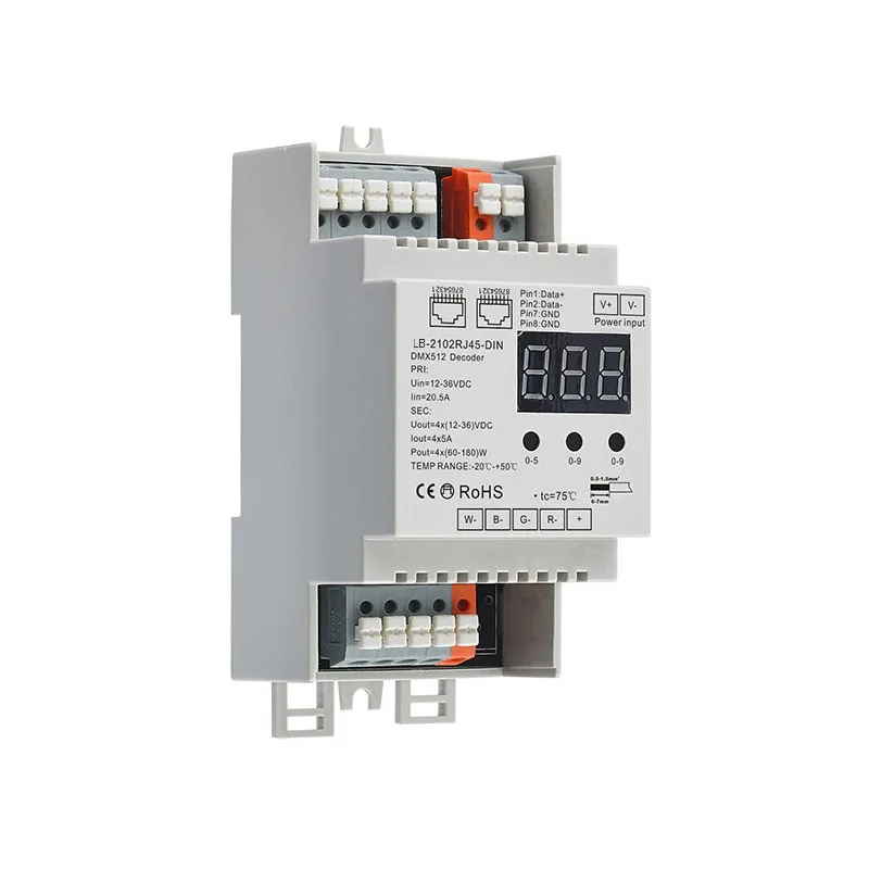 [LX-2108FB-DIN] LX LED - Driver Led - 1 x sortie RVBW - Pilotable DMX - 4 x 5A pour rail DIN
